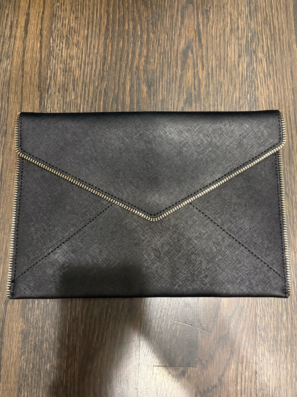 Black Envelope gold Zip-Trim Women’s Clutch Rebecca minkoff